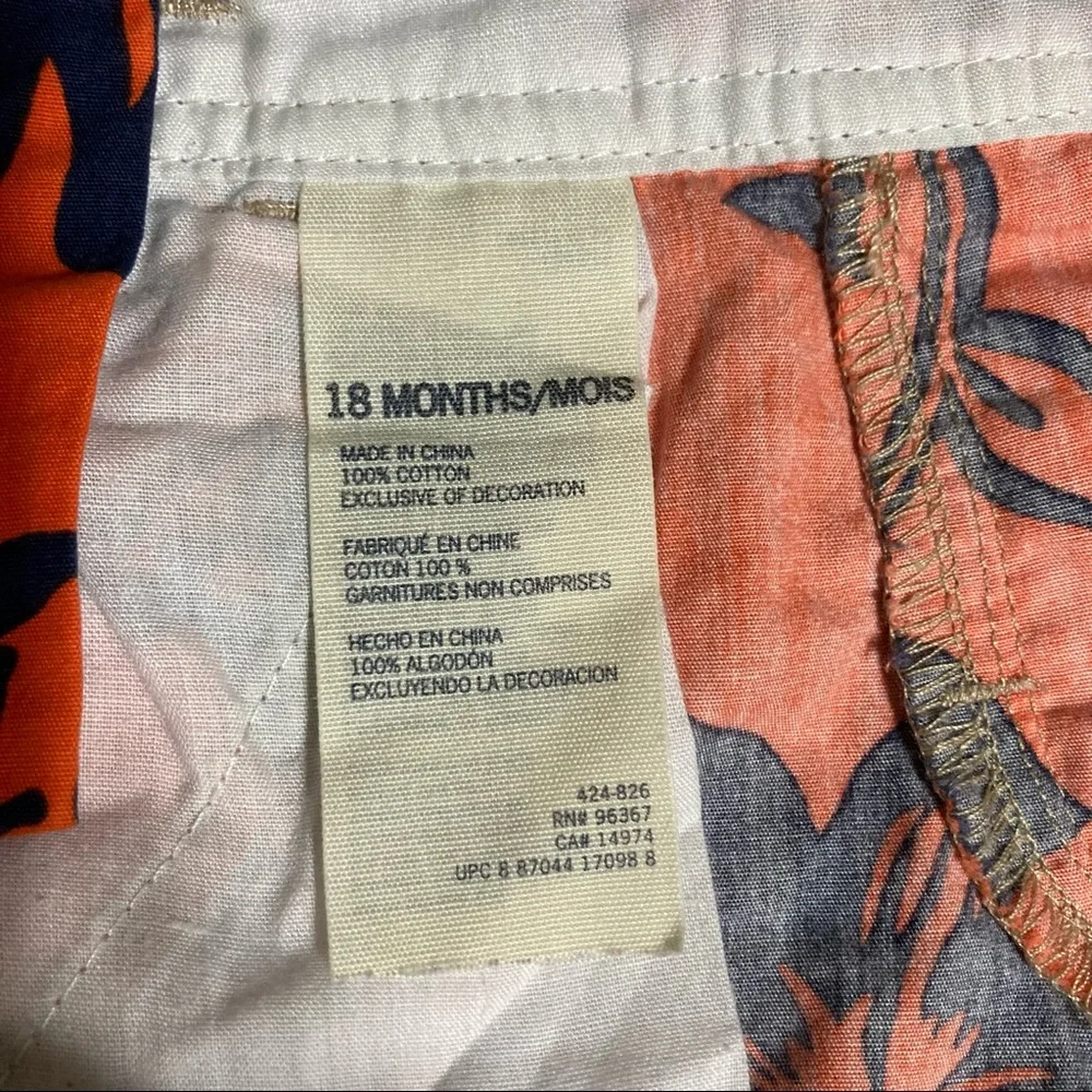OSHKOSH Bgosh Hawaiian Overall Shorts Orange Navy Blue Floral Unisex 18 Months